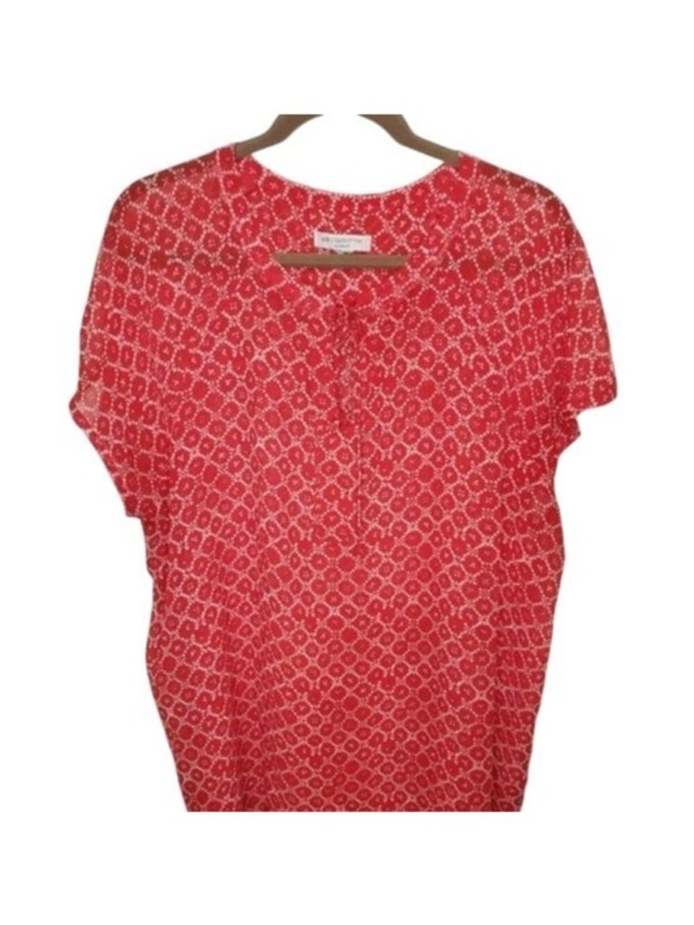 Liz Claiborne Women's 3X Red White Geometric Print Sheer Blouse & Matching Cami